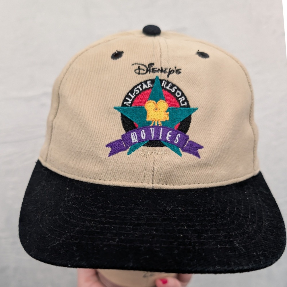 VTG Otto Cap Hat Men OSFA Tan Black Disney All-Star Resort Movies Adjustable 90s